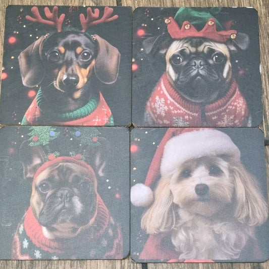 Christmas Cat/Dog Coaster Set of 4 - Kitchen Tableware Accessories