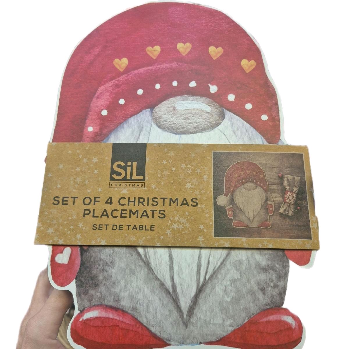 SiL Christmas Placemats Set of 4 - Tableware for Festive Dining - Coasters Traditional - Heat Resistant - Durable & Easy to Clean Material - Festive Design with Snowflakes Ornaments Trees - Perfect for Holiday Table Setting