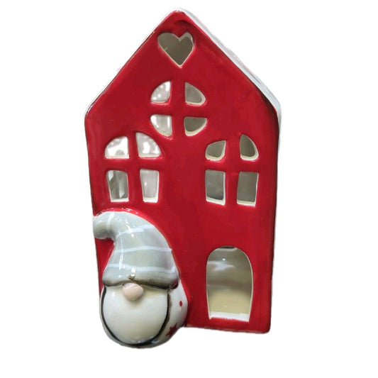 House Tea Light Holder with gonk  Decoration, 14.5cm - Perfect for Christmas Decor - Ornaments