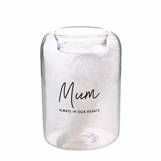 Glass Tealight Holder With Feather & Remembrance text