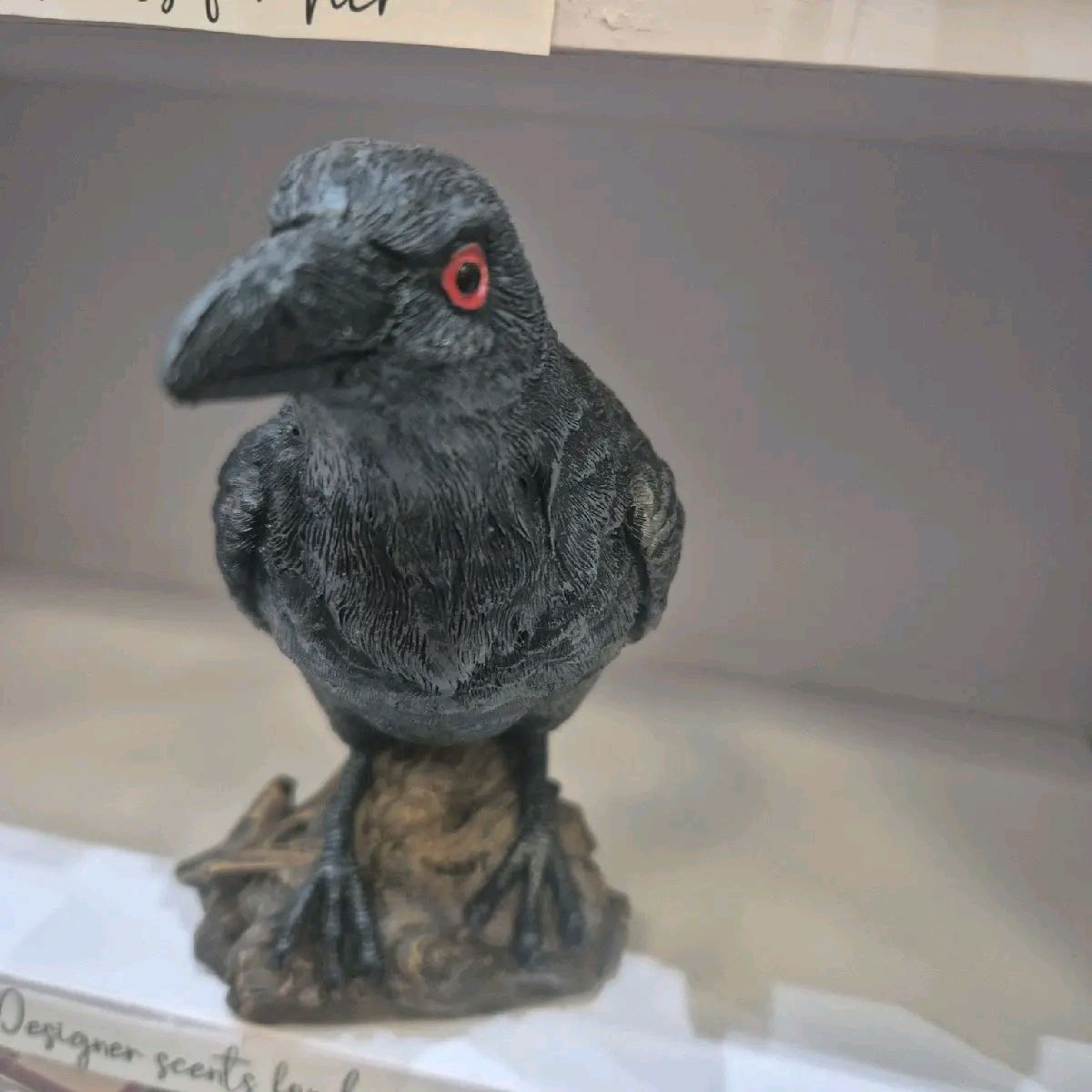 Black Crow Ornament on Wood Effect Stand