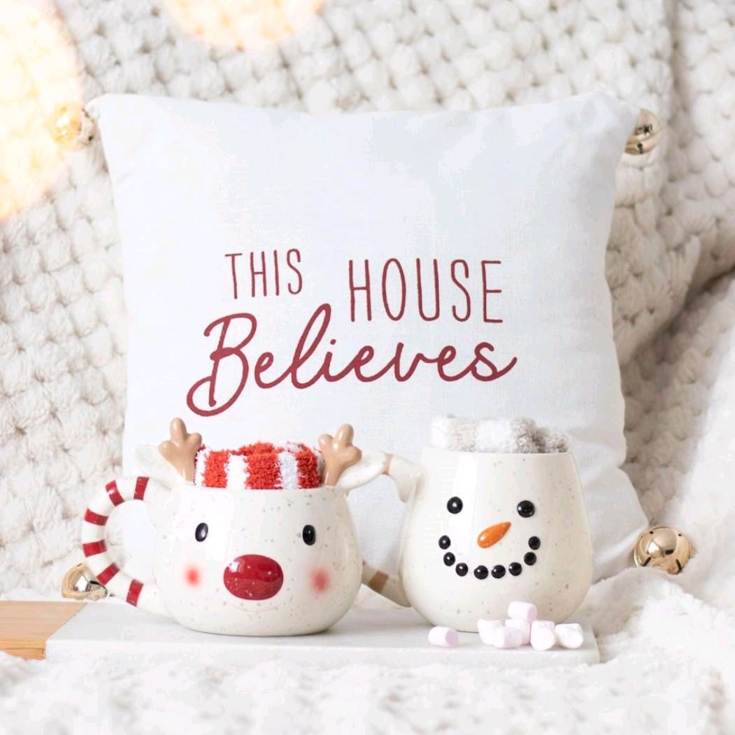 This House Believes Soft Cushion with Bells - Festive Summer Throw Pillow for Home Decor with Gold Jingle Bell Accents