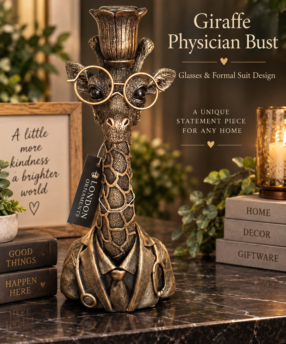 Giraffe Physician Bust with Glasses and Formal Suit Design