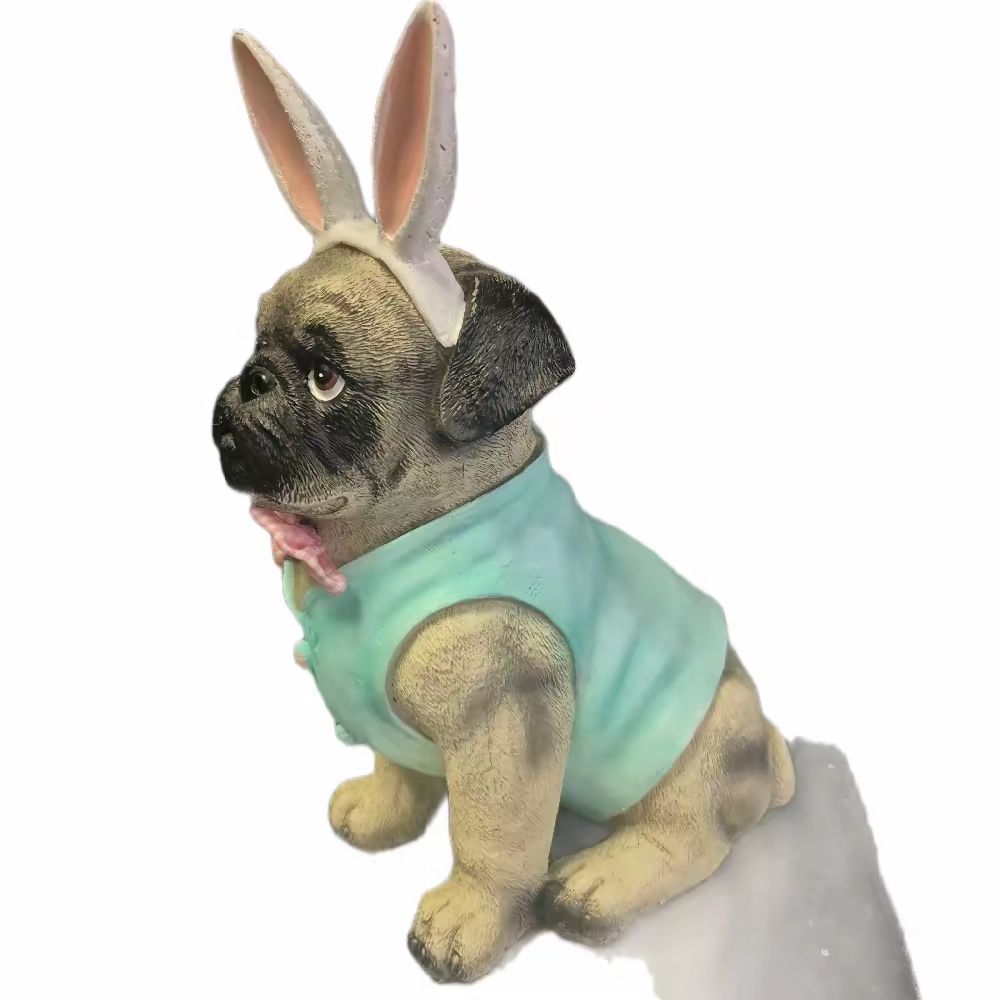 Pug Dog Resin Ornament with Bunny Ears