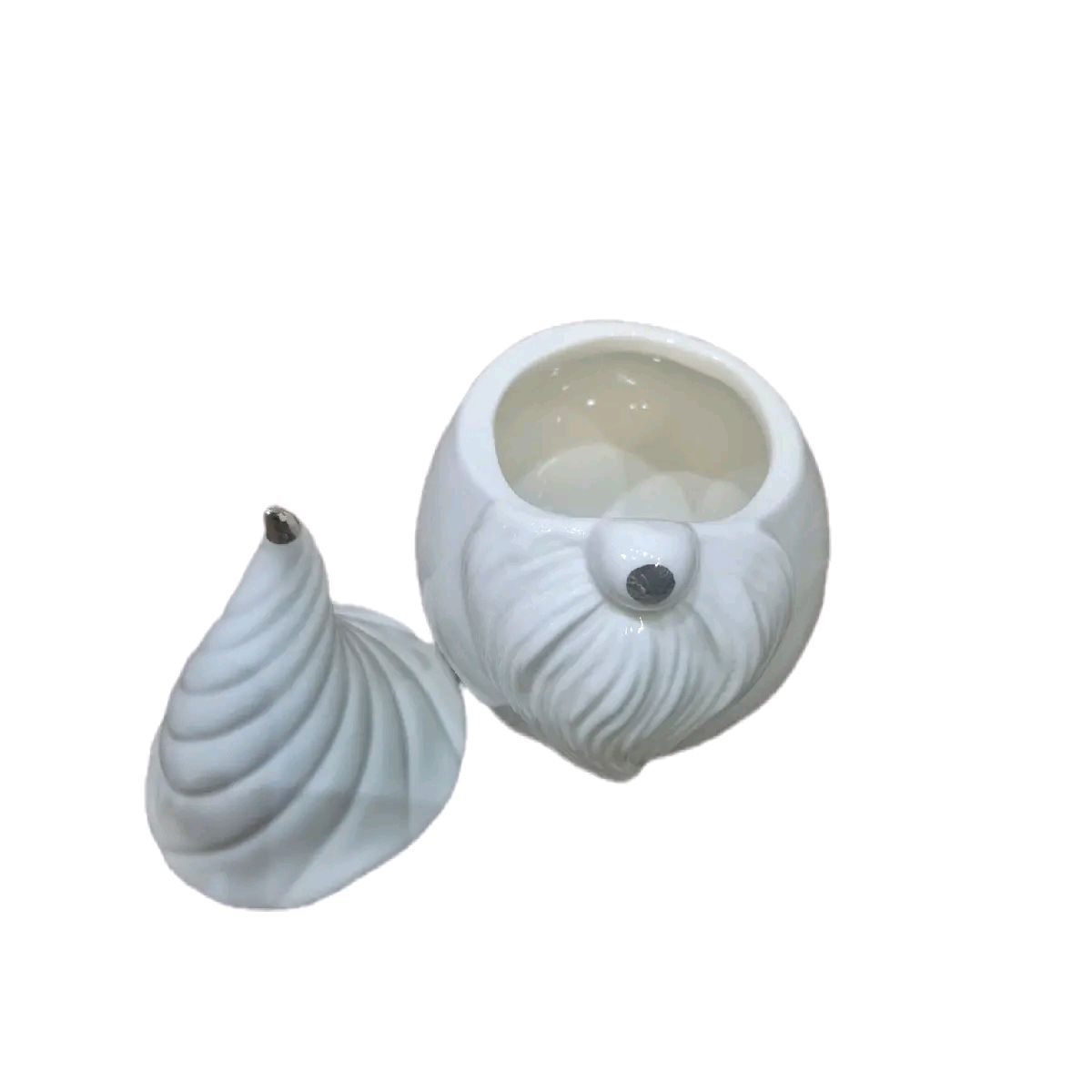 Ceramic White and Silver Gonk Storage Jar