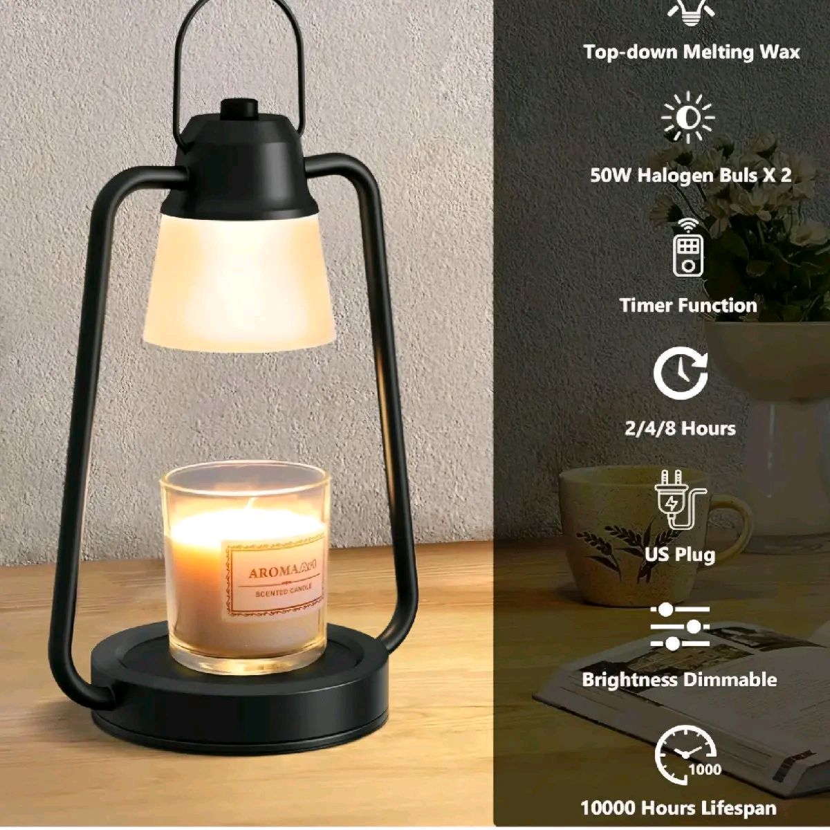candle warmer electric lamp black frosted glass