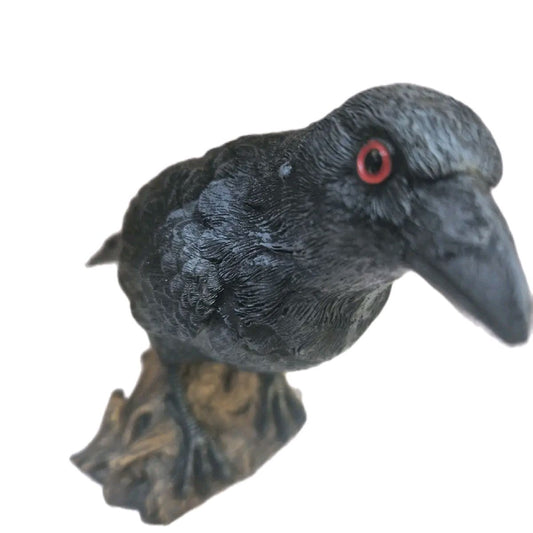 Black Crow Ornament on Wood Effect Stand