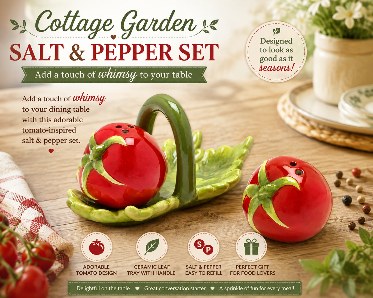 The Cottage Garden Salt & Pepper Set - Tomato for Seasoning Kitchen Utensils Ceramic