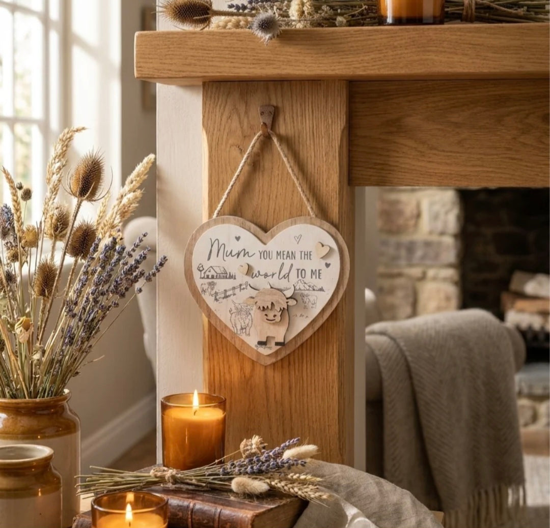 Highland cow heart plaque