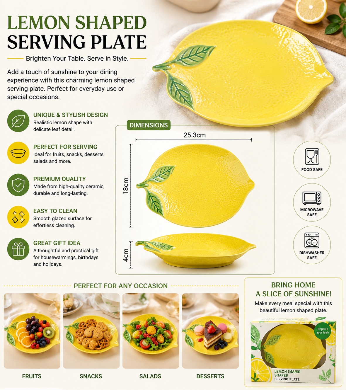 Lemon Shaped Serving Plate for Home