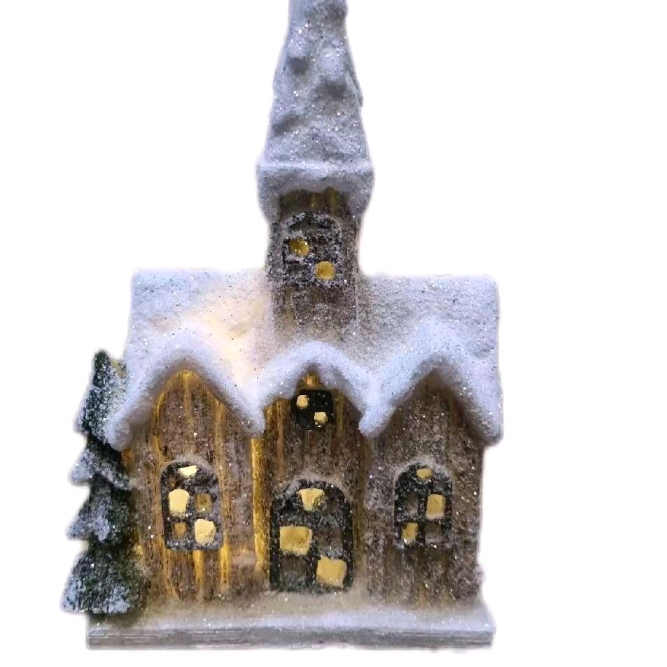 Light Up Snowy House with Tree 21.5cm Decoration Ornaments