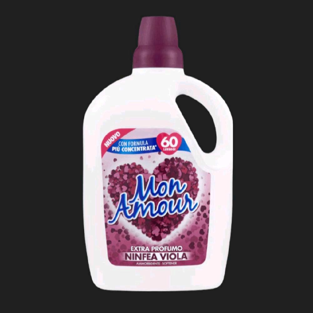 MON AMOUR Softener Concentrated Ninfea Viola 60 Washes 3 Litres Fabric Softener for Enhanced Care Cleaning with Extra Profumo NINFEA VIOLA Fragrance Floral Scented