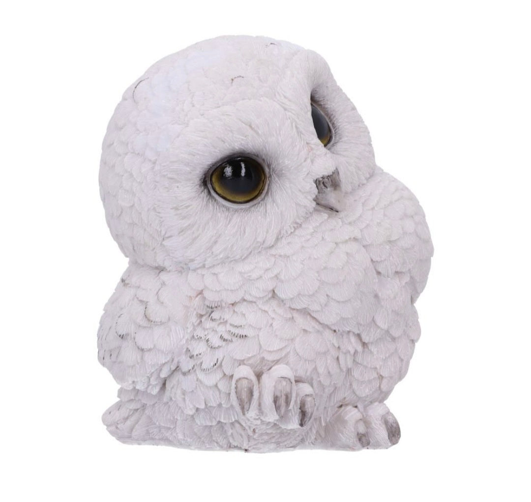 Feathers Cute Round Snowy Owl Figurine - 12.5cm