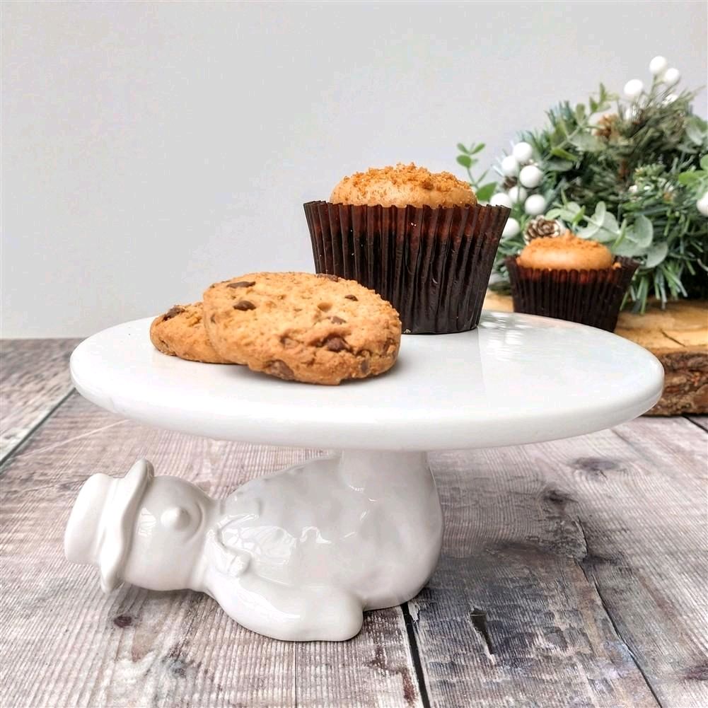 Ceramic Snowman 6-Inch Cake Stand 17cm - White trays Christmas Kitchen Household