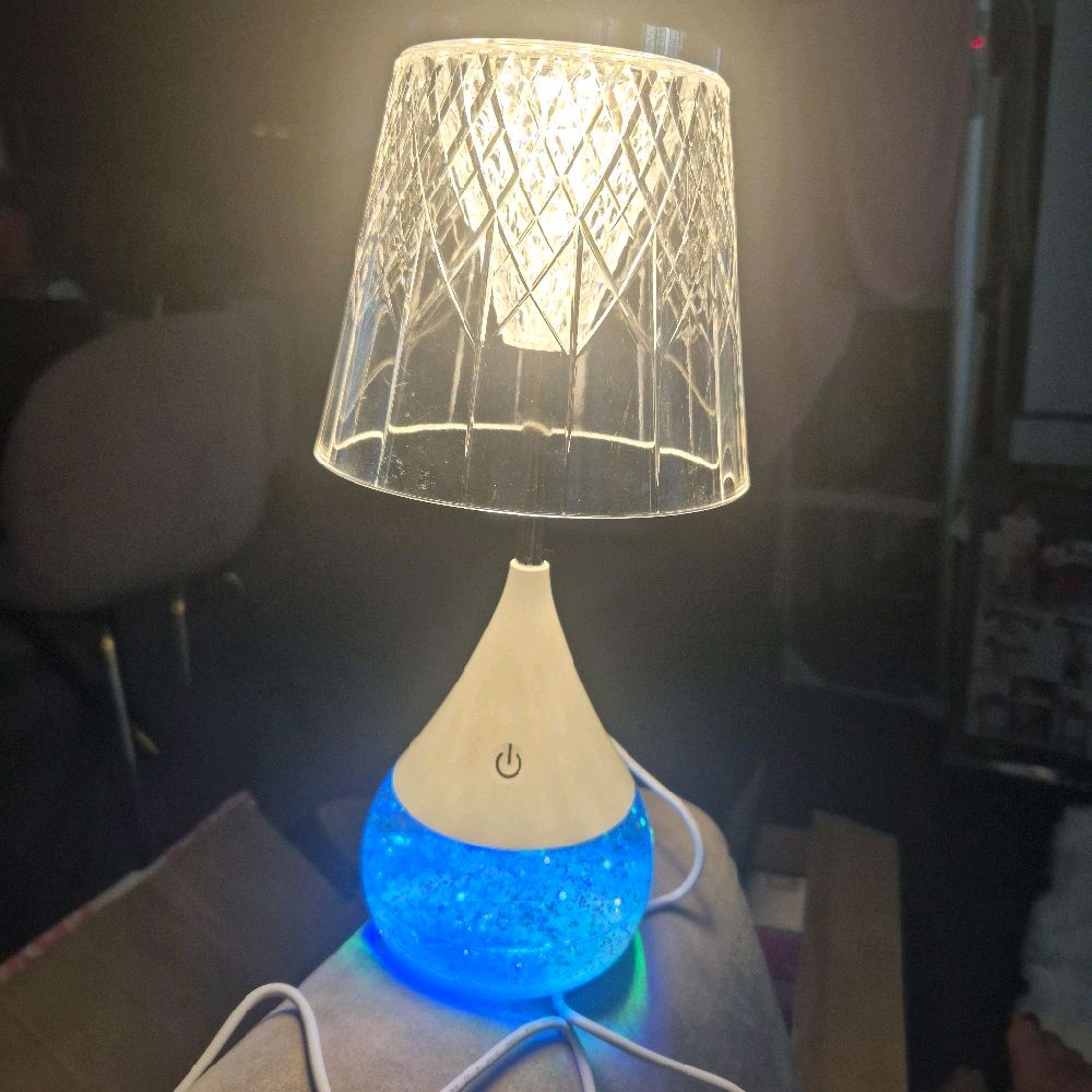 Etched Shade LED Colour Changing Glitter Lamp 13 x 28cm with USB Power Touch Control RGB Lights & Glitter Base Gift Idea