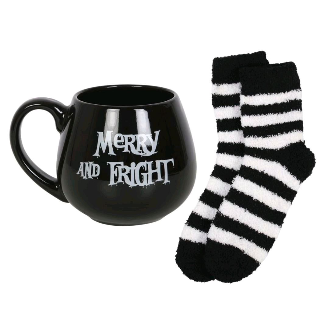 Merry & Fright Ceramic Mug and Socks Set - 500ml Spooky Winter Drinkware - Reusable Washable Coffee Cup - Microwave Safe Gift Tumbler Reuse