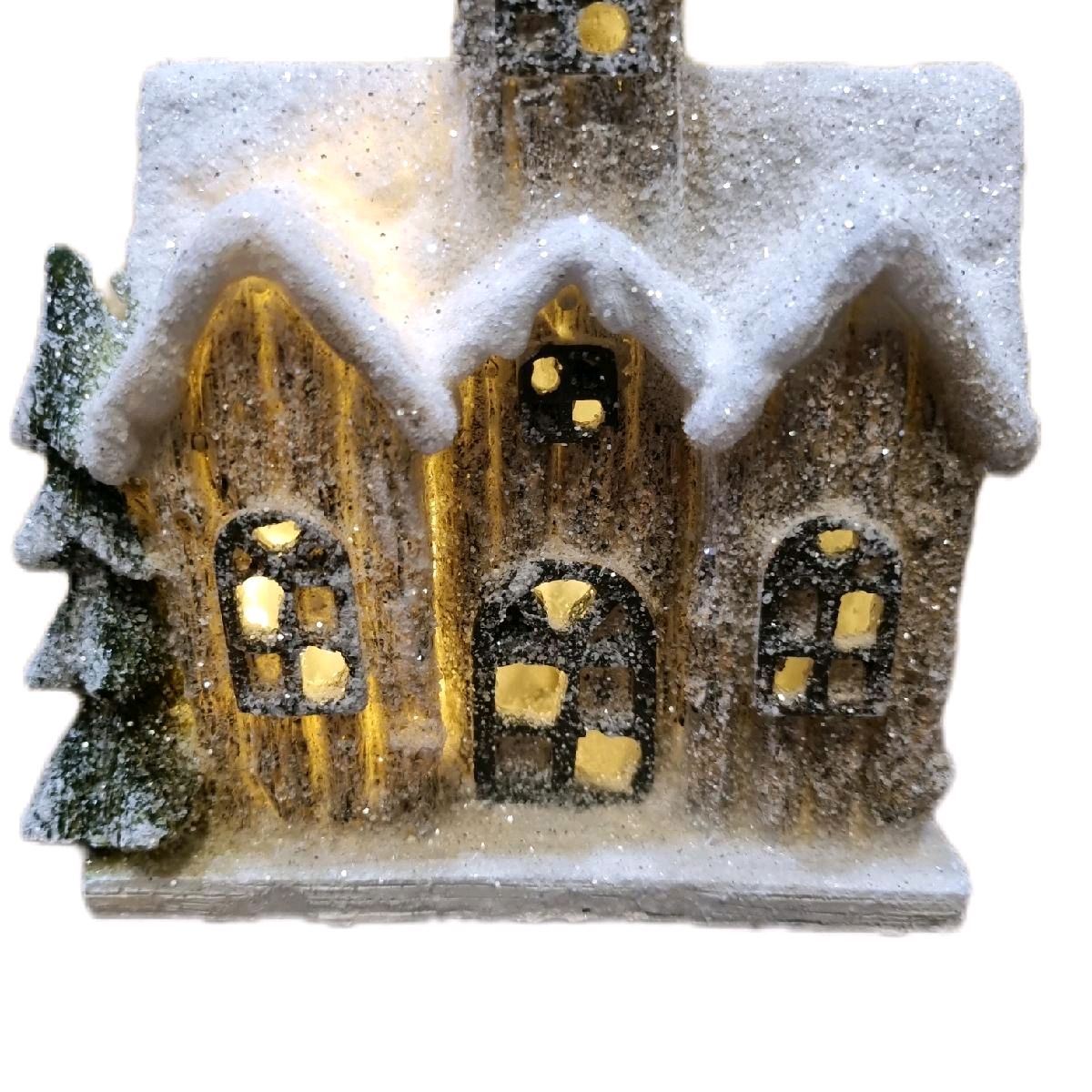 Light Up Snowy House with Tree 21.5cm Decoration Ornaments
