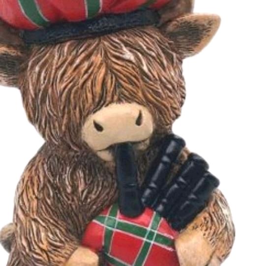 Highland Cow Pipe Piper Ornament, 12cm - Home Decor Ornament Traditional
