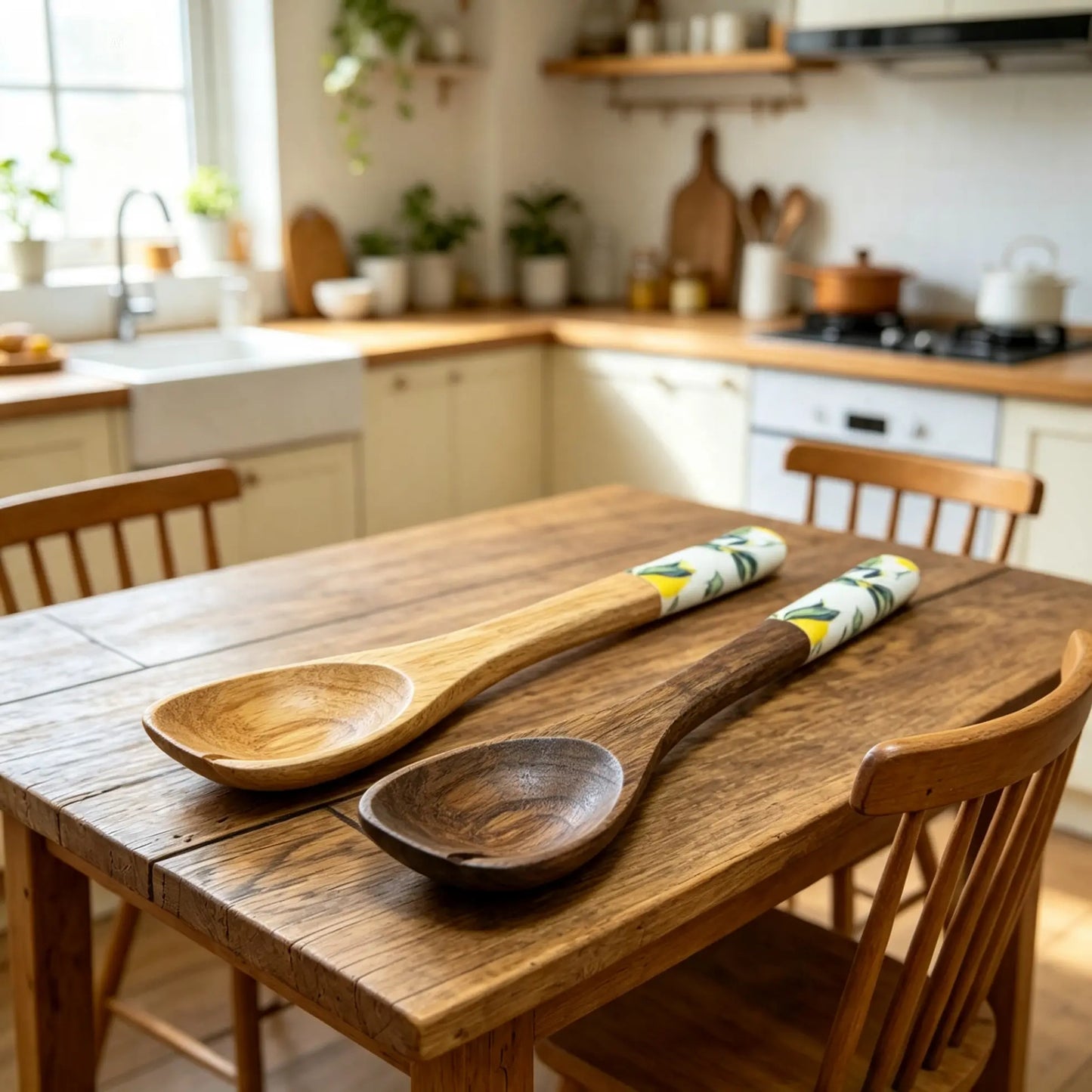 Lemon mango wood salad serving spoons