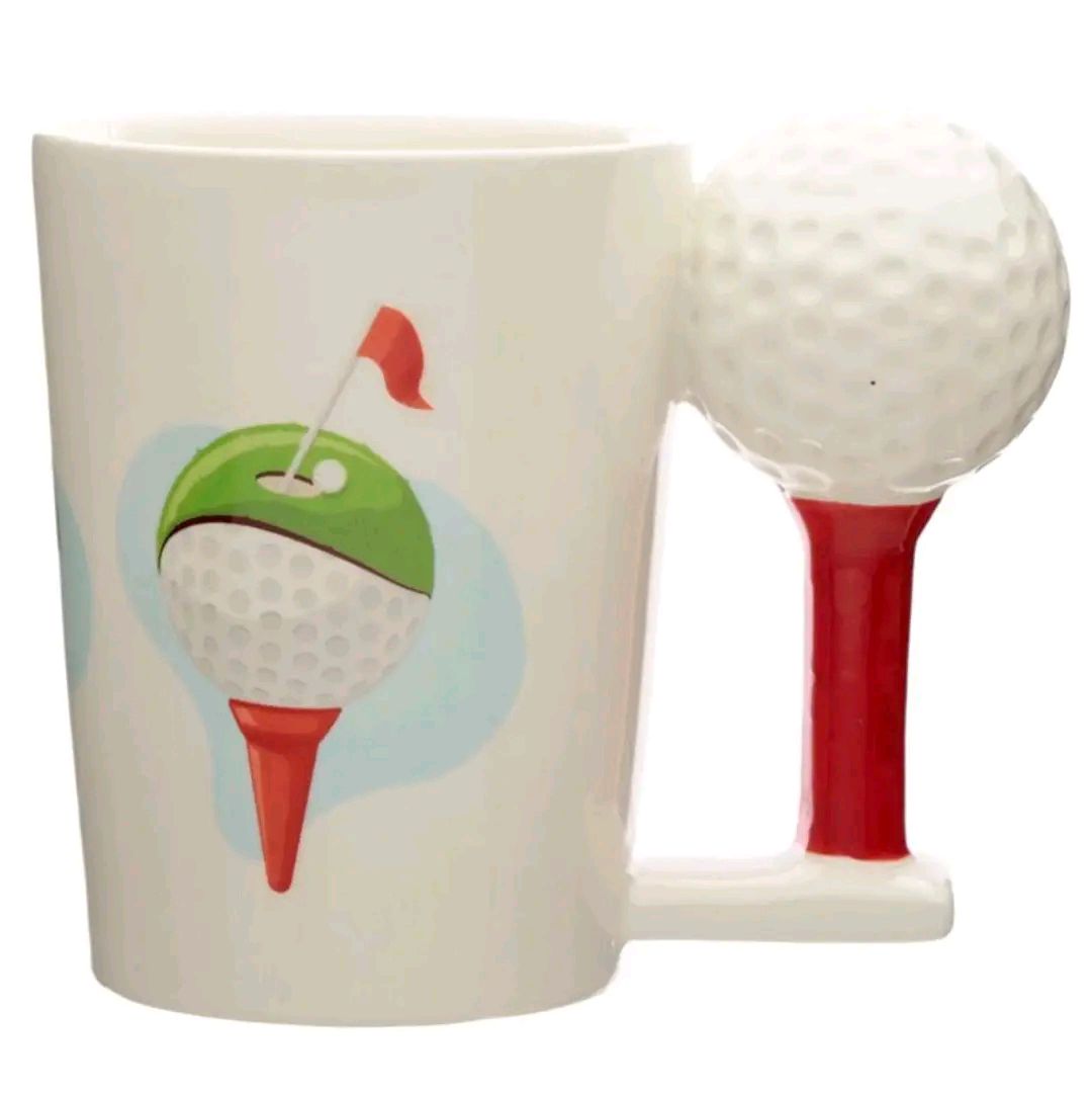 Golf Ball & Tee Ceramic Shaped Handle Mug Cup