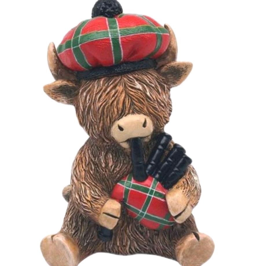 Highland Cow Pipe Piper Ornament, 12cm - Home Decor Ornament Traditional
