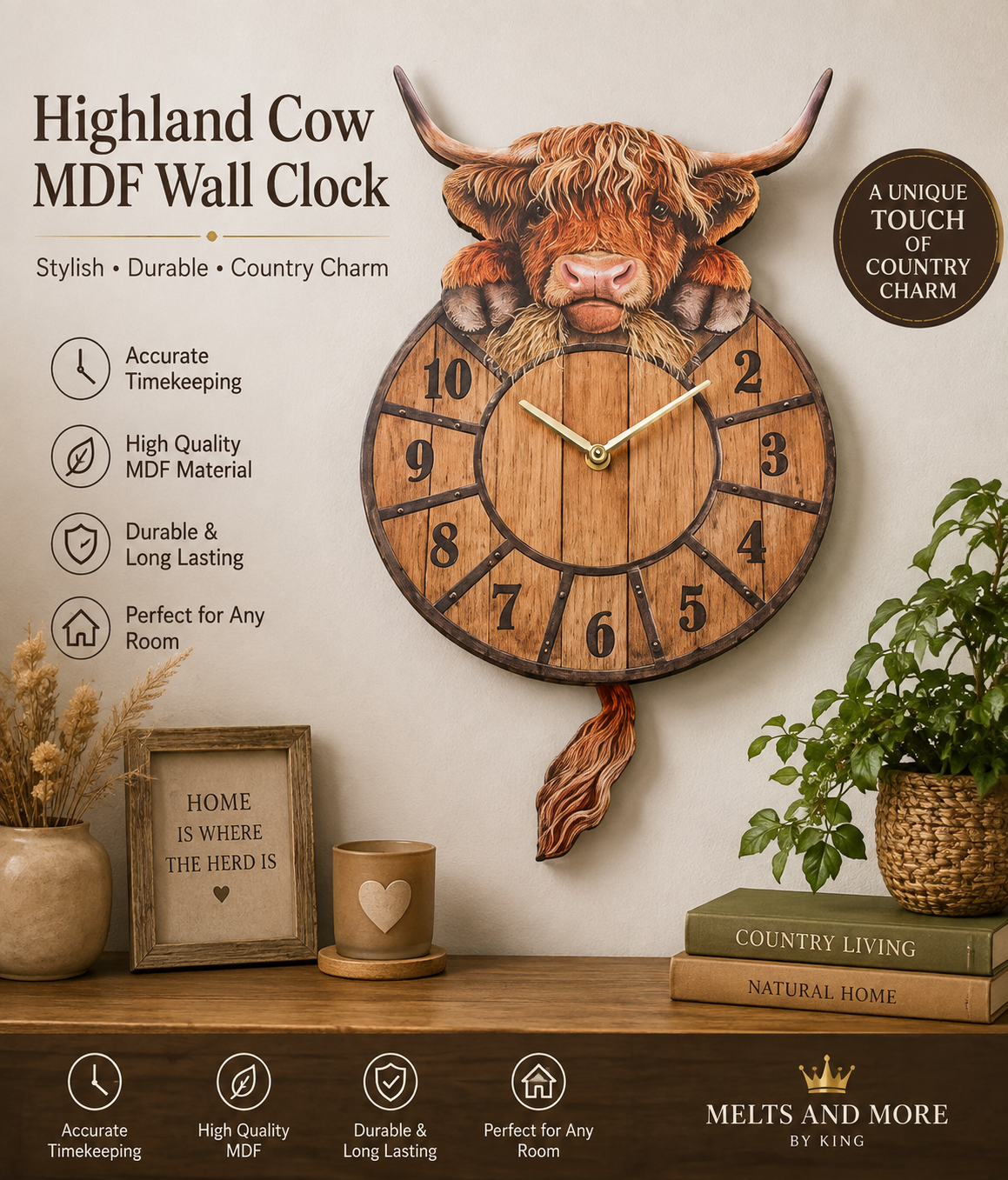 Highland Cow MDF Wall Clock