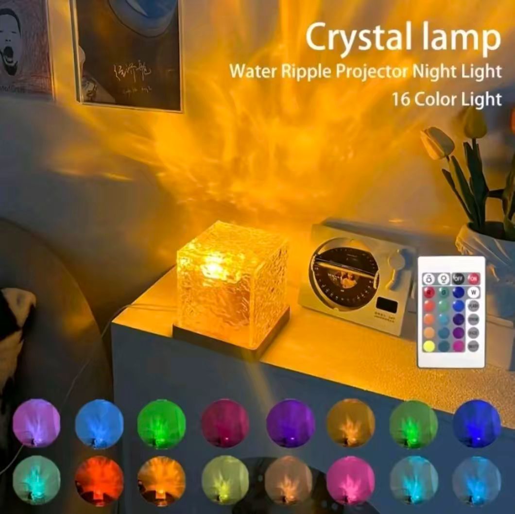 USB Powered LED Water Ripple Aurora Night Light - Crystal Design - 16 Colors