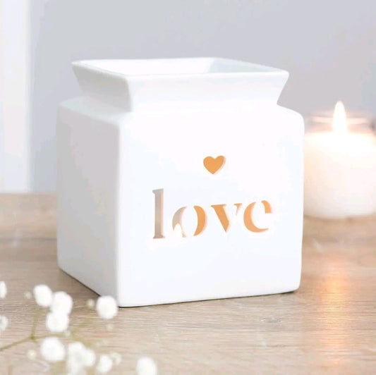 Ceramic tealight wax burner Cut Out Wording grey/white