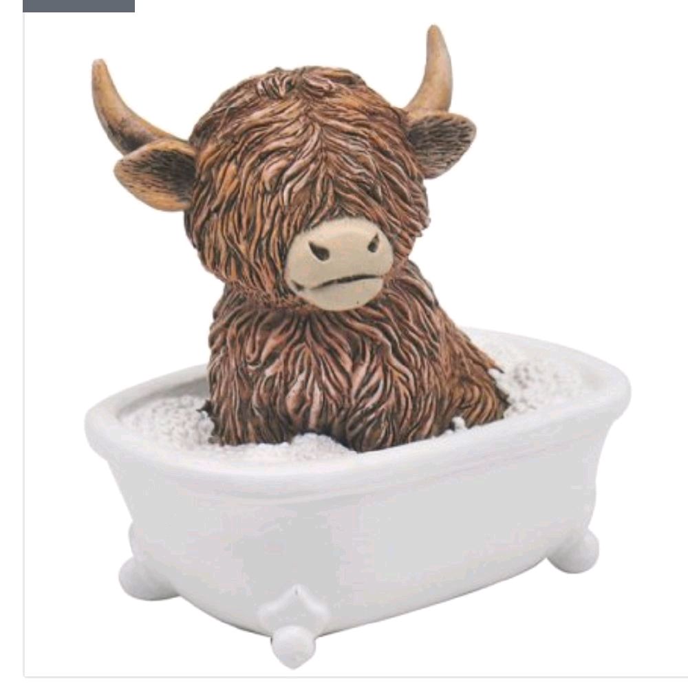 Highland Cow Soaking in Bath Ornament - 18cm - Home Decor Gift - Decoration