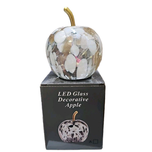 LED Battery Operated White Glitter Decorative Glass Apple - Perfect Addition to Any Room or Event