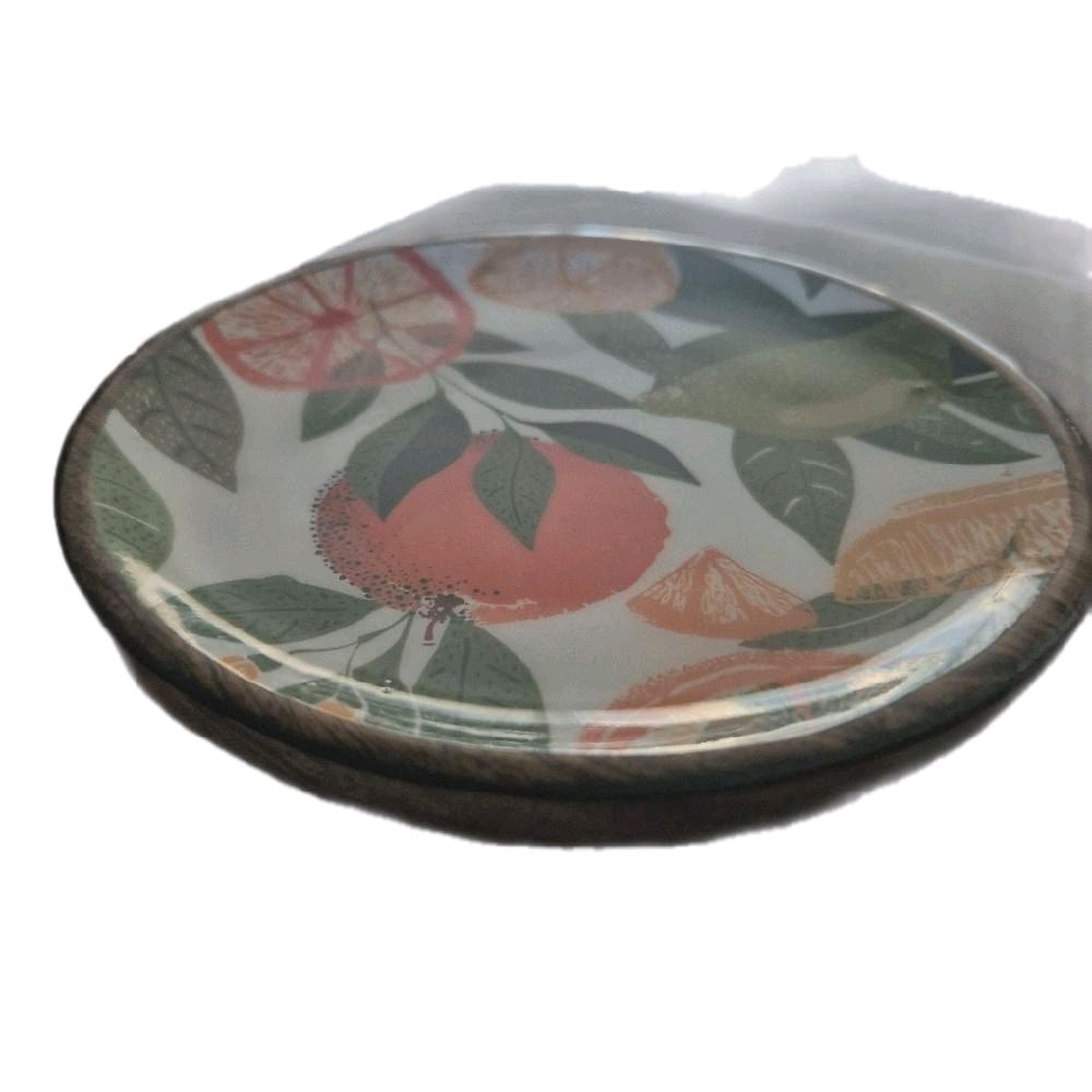 Citrus Fruits Enamelled Plate by Homeware, 15cm Decorative Dish Lemon Round Glossy