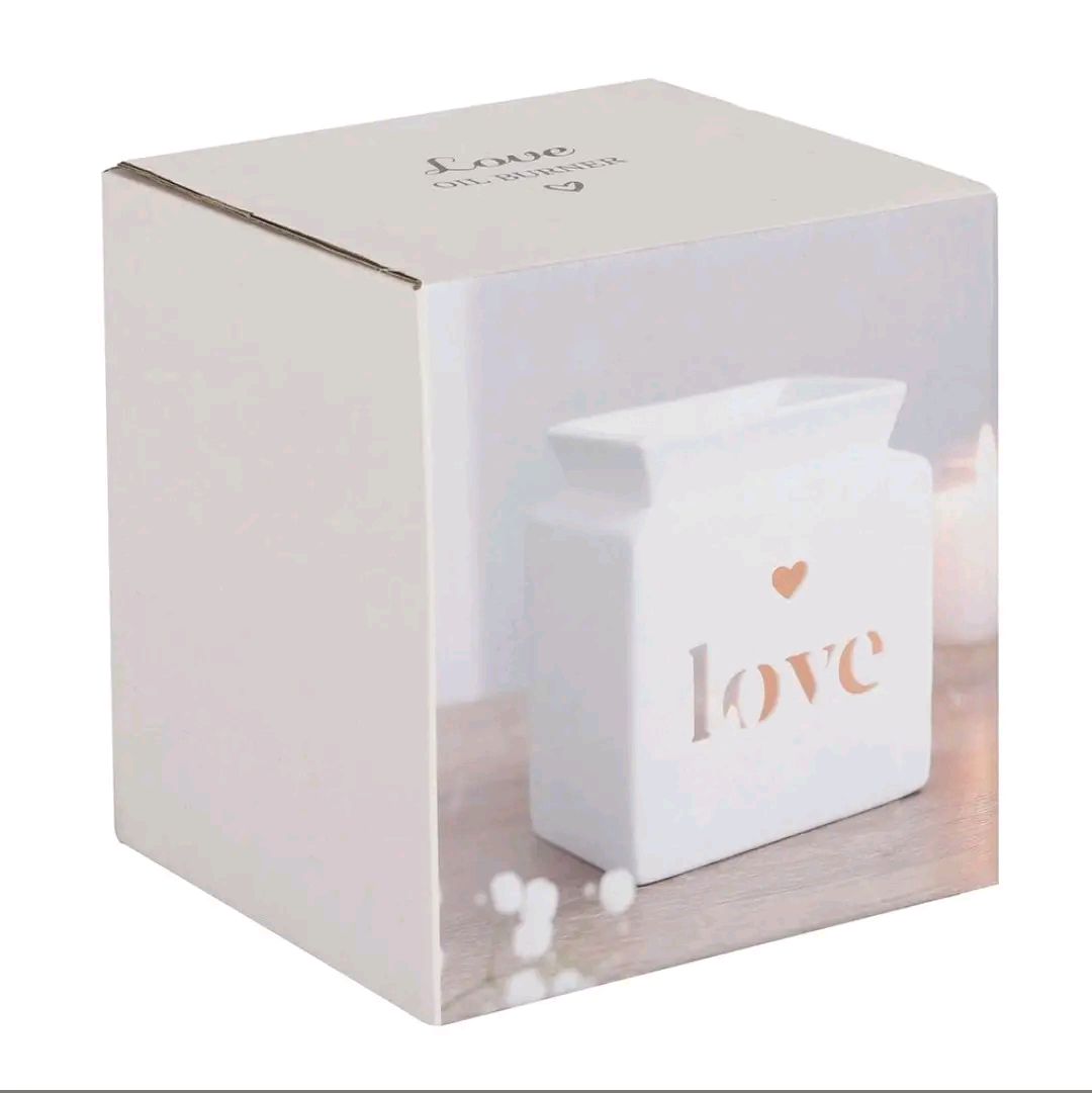 Ceramic tealight wax burner Cut Out Wording grey/white