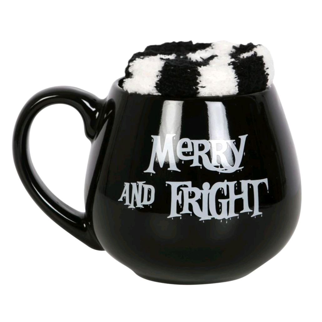 Merry & Fright Ceramic Mug and Socks Set - 500ml Spooky Winter Drinkware - Reusable Washable Coffee Cup - Microwave Safe Gift Tumbler Reuse