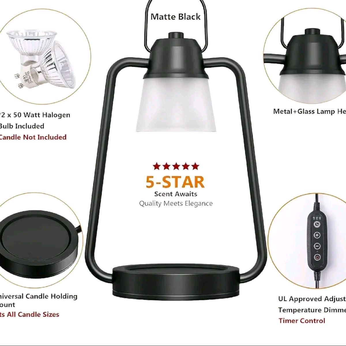 candle warmer electric lamp black frosted glass