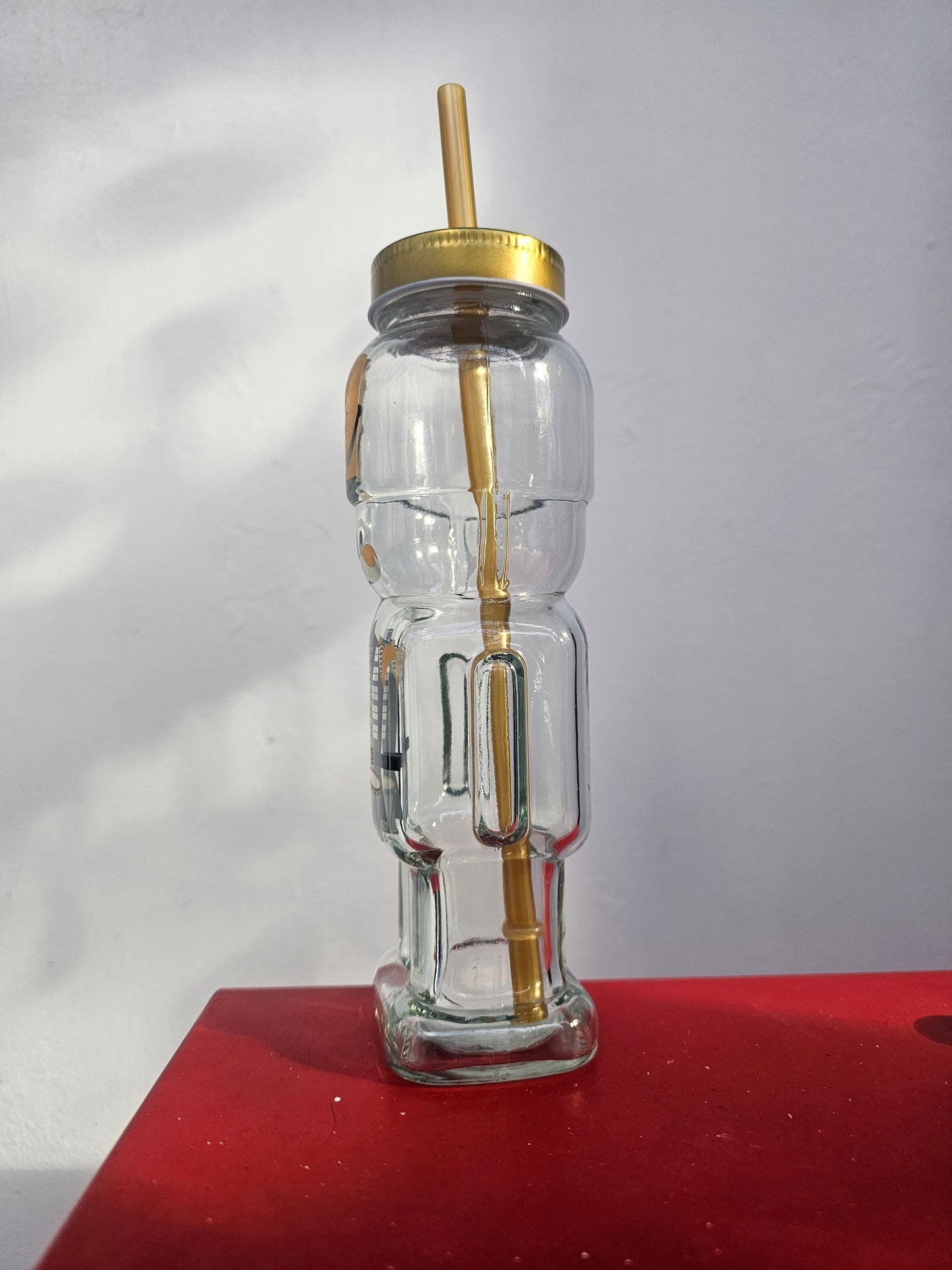 Glass Nutcracker Drinks Bottle with straw