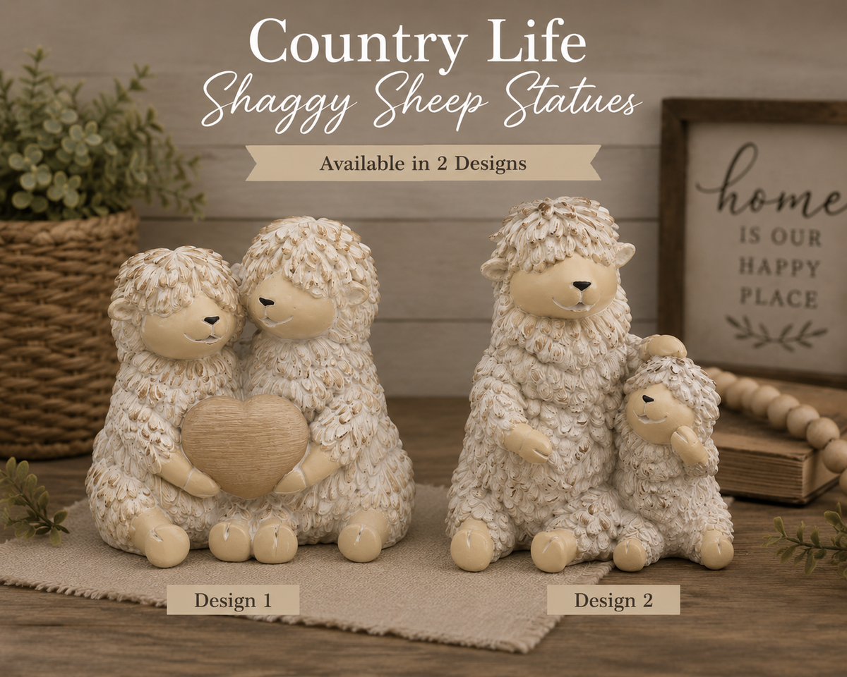Country Life Shaggy Sheep Statues, Set of 2 Designs for Home Decor