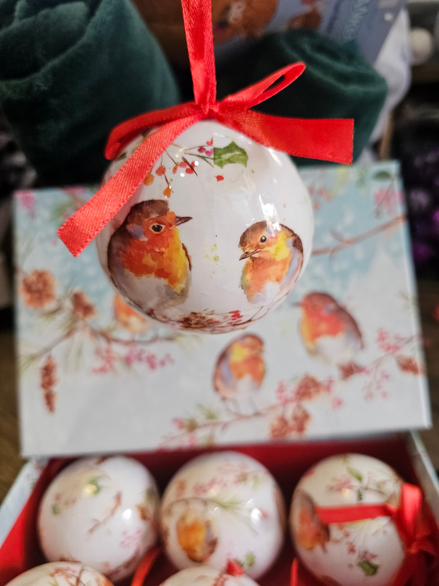 Winter Robin Jennifer Rose Baubles Set of 6
