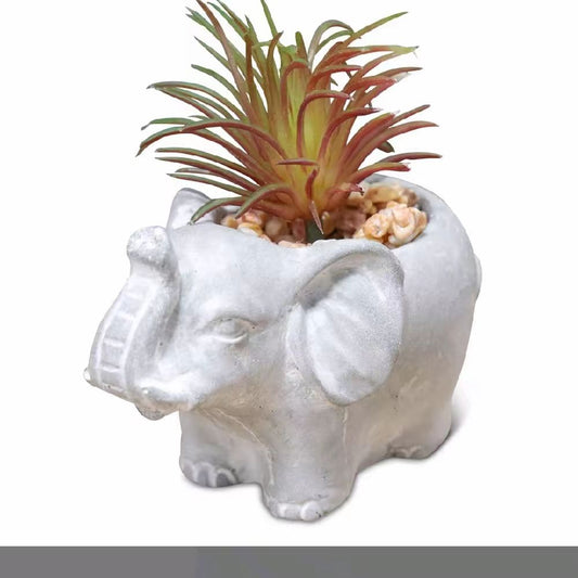Cement Effect Elephant Planter with artificial plant