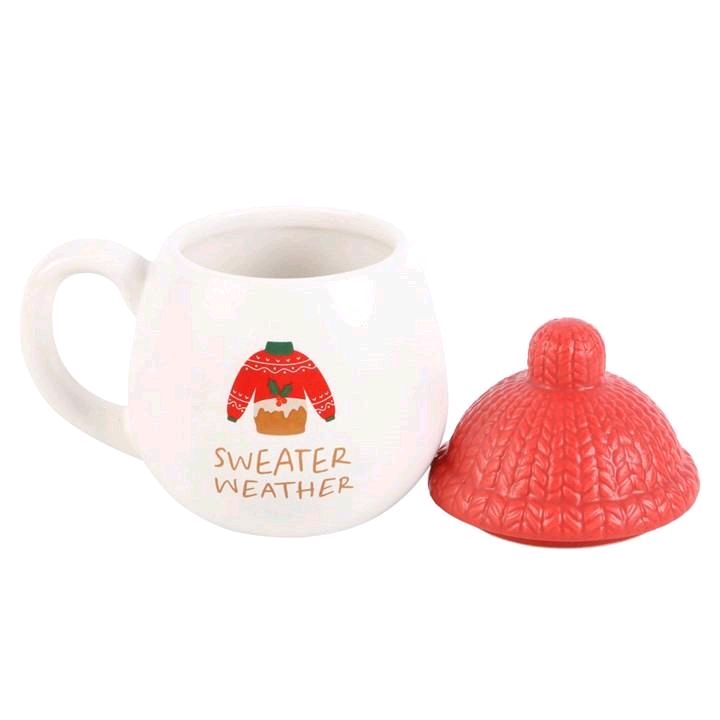 Sweater Weather Lidded Mug Drinkware Winter 480ml Tumbler Cup Reuse Novelty Christmas Mug with Red Bobble Hat Lid
