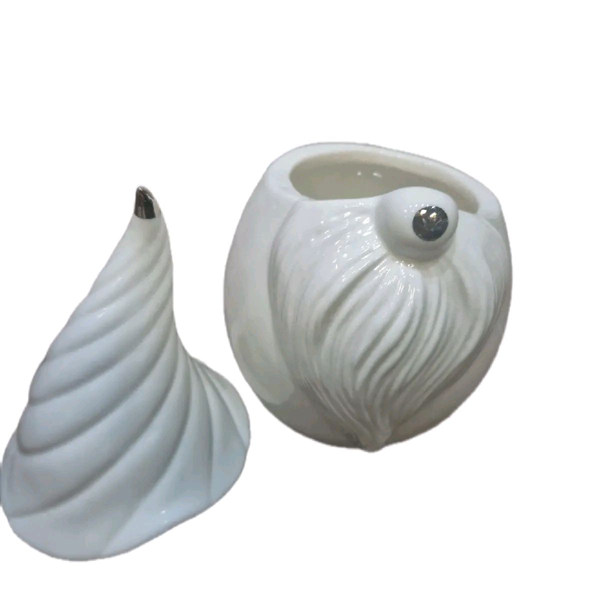 Ceramic White and Silver Gonk Storage Jar