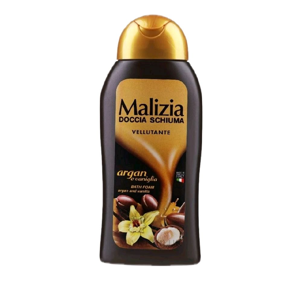 Malizia Argan & Vanilla Bath/Shower Foam 300ml - Gentle Cleansing & Softening for All Skin Types - Dermatologically Tested & Fragrant Body Care Scented Body Wash Cleanser