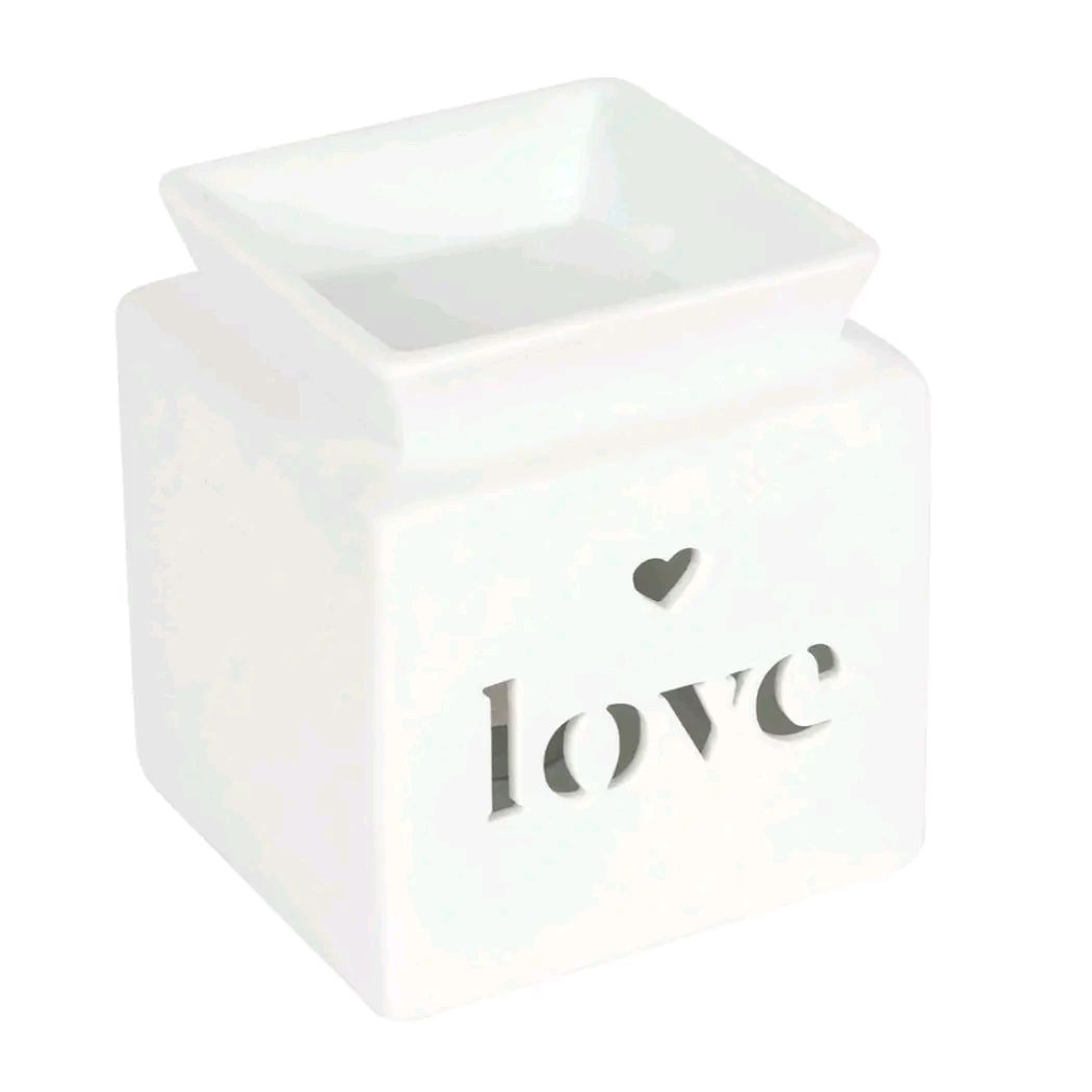 Ceramic tealight wax burner Cut Out Wording grey/white