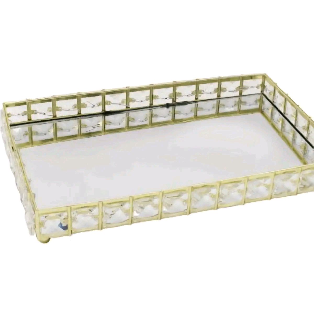 Gold Crystal Edged Rectangular Tray