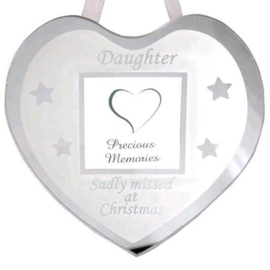Christmas Remembrance Hanging Heart Frame - Daughter 10cm Decor Glass Photo