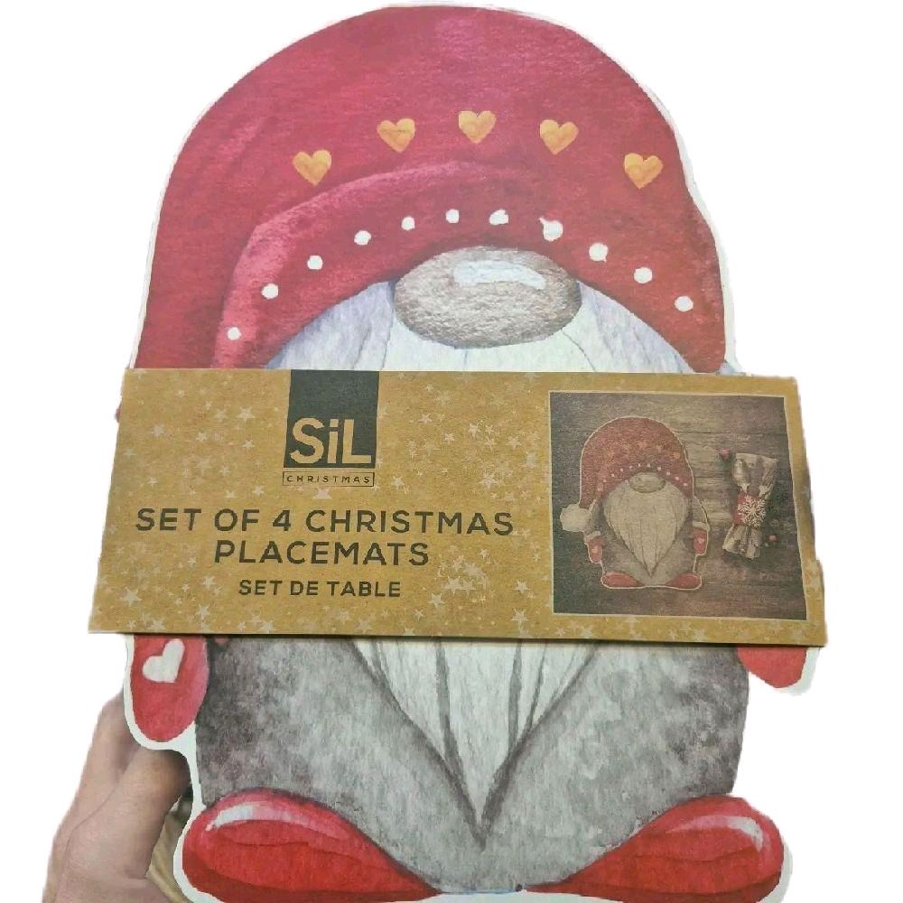 SiL Christmas Placemats Set of 4 - Tableware for Festive Dining - Coasters Traditional - Heat Resistant - Durable & Easy to Clean Material - Festive Design with Snowflakes Ornaments Trees - Perfect for Holiday Table Setting