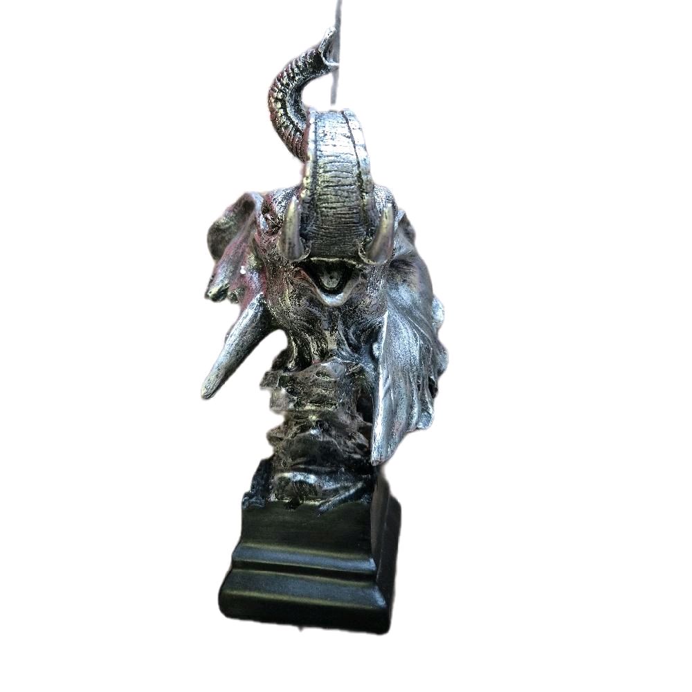 Elephant Head Figurine on Black Stand Pewter Colour Decorative Piece Ornaments