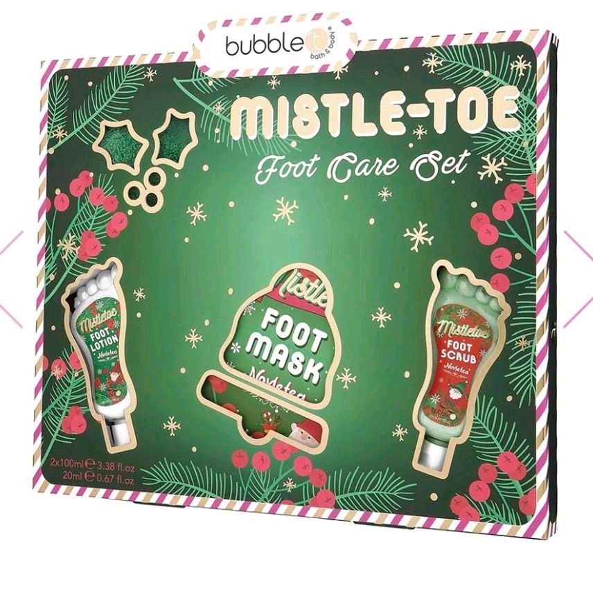 Gift Set: Mistle-toe Foot Care with Hydrating Foot Lotion, Nourishing Foot Scrub, and Soft Socks - Masks