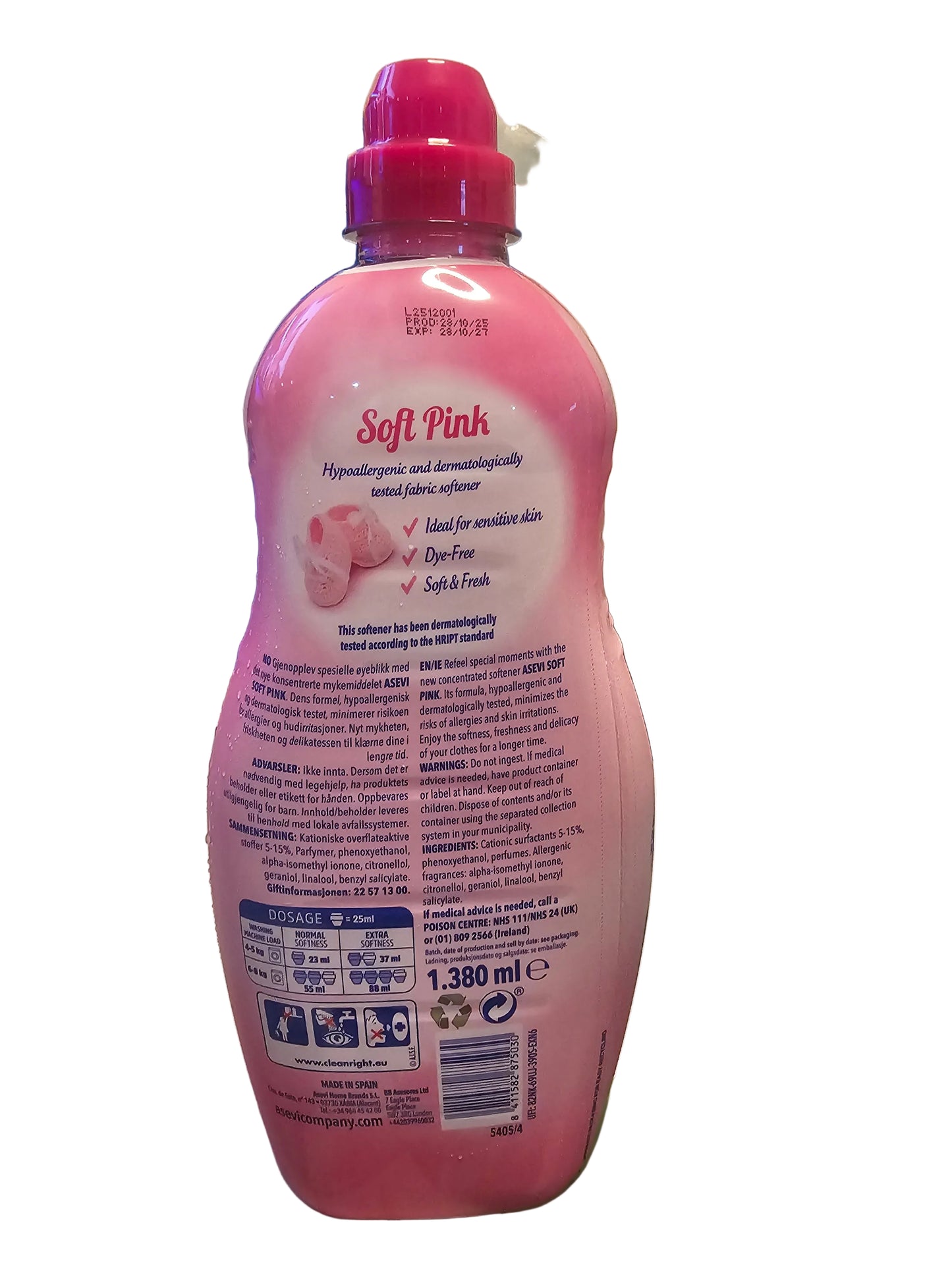 Asevi Soft Pink Hypoallergenic Concentrated Fabric Conditioner