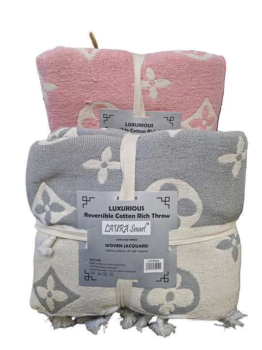 Luxurious Reversible Cotton Rich Throw 150cm x 200cm