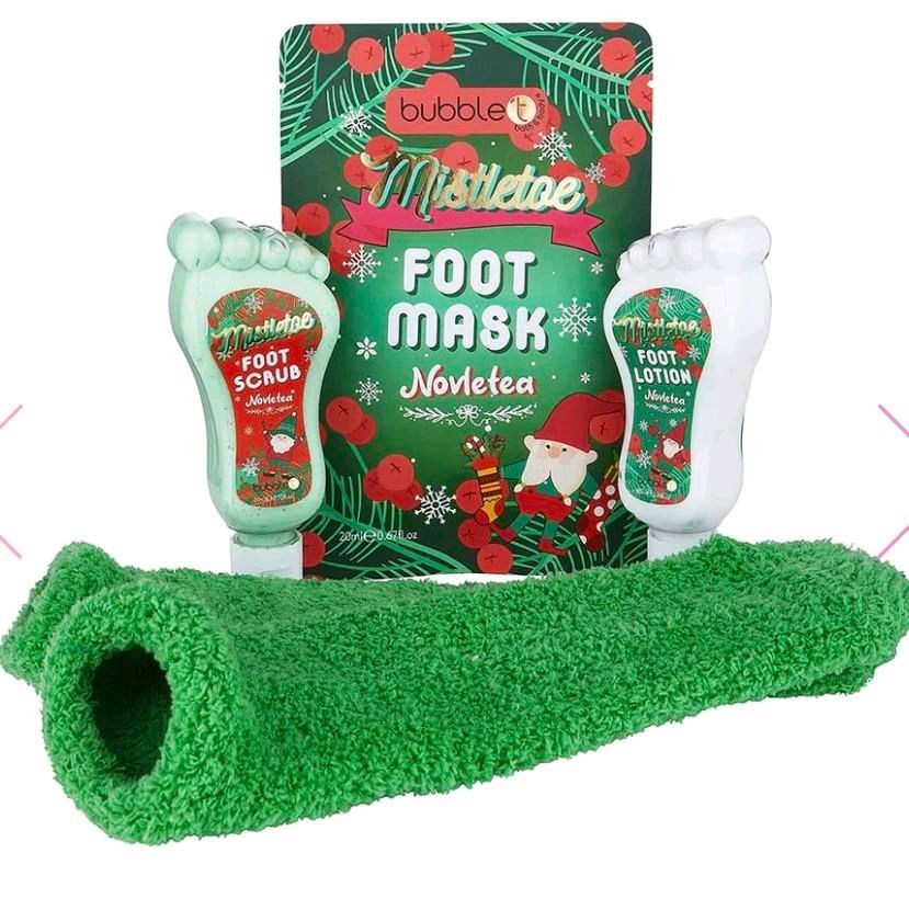 Gift Set: Mistle-toe Foot Care with Hydrating Foot Lotion, Nourishing Foot Scrub, and Soft Socks - Masks